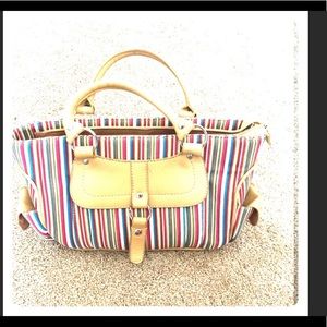Striped Canvas and Leather Tote Purse